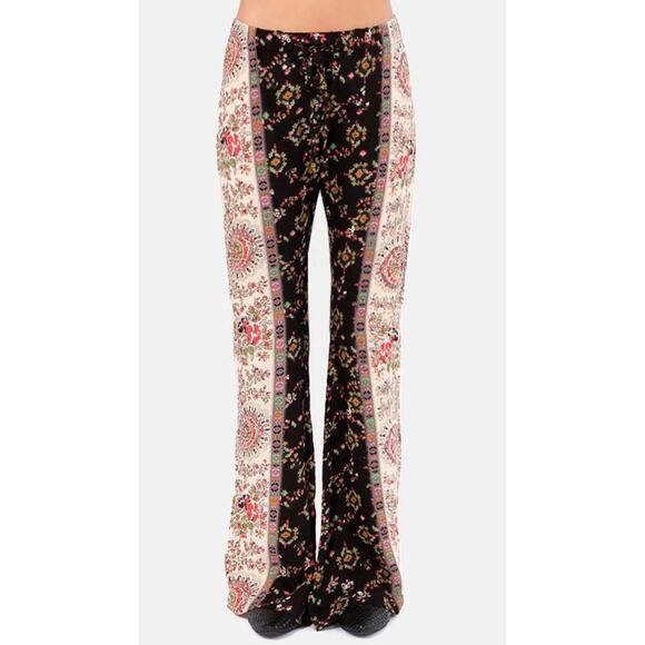 Billabong XL Pants Flowy Contrast Color Panel Boho Floral Print Wide Flare Leg - Picture 2 of 8